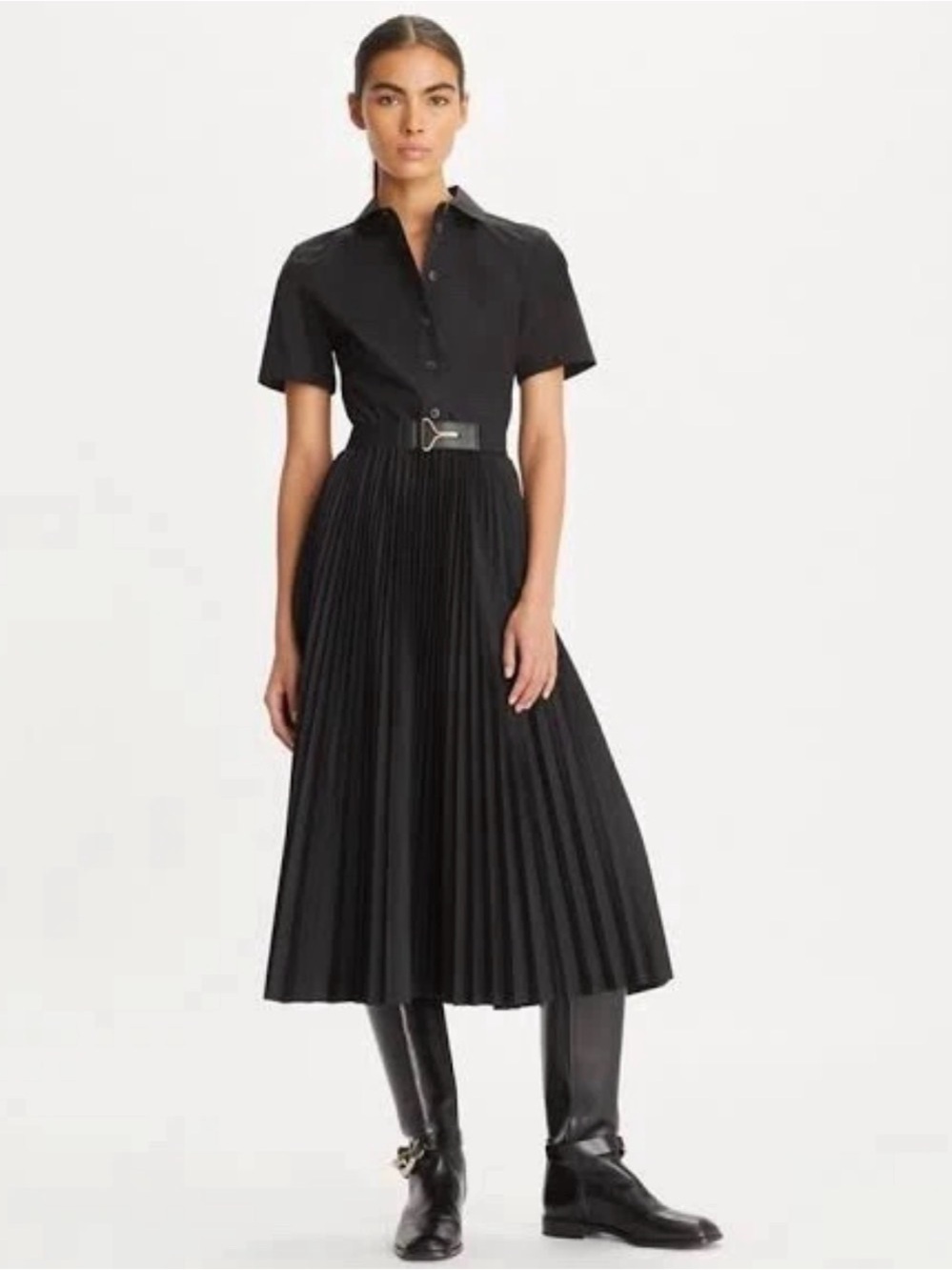 Tory Burch Pleated Poplin Shirt Collar Dress Classic Elegant Accordion
